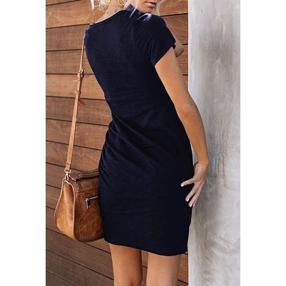 Navy blue crew neck t shirt dress - Picture 2 of 5